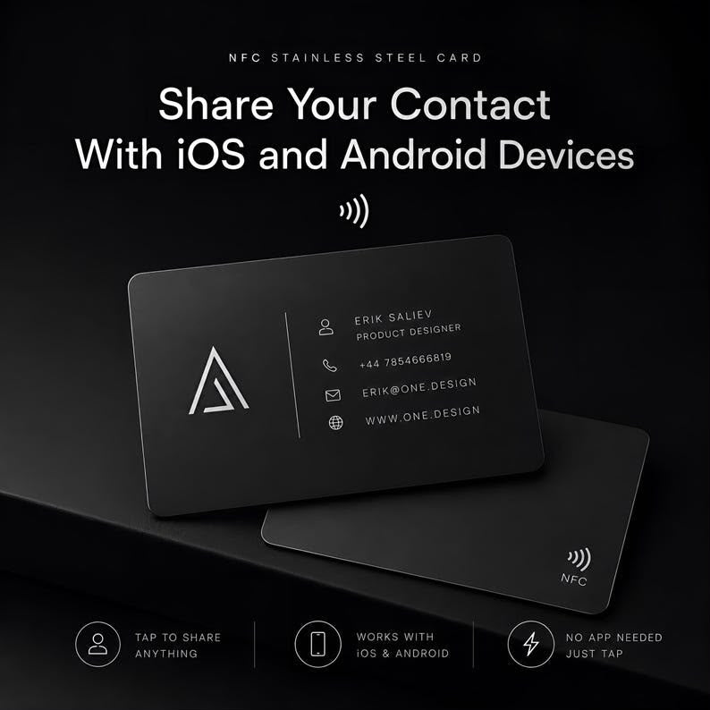 NFC Business Card | 1-Tap Premium Metal Card with Glossy Reflective Finish
